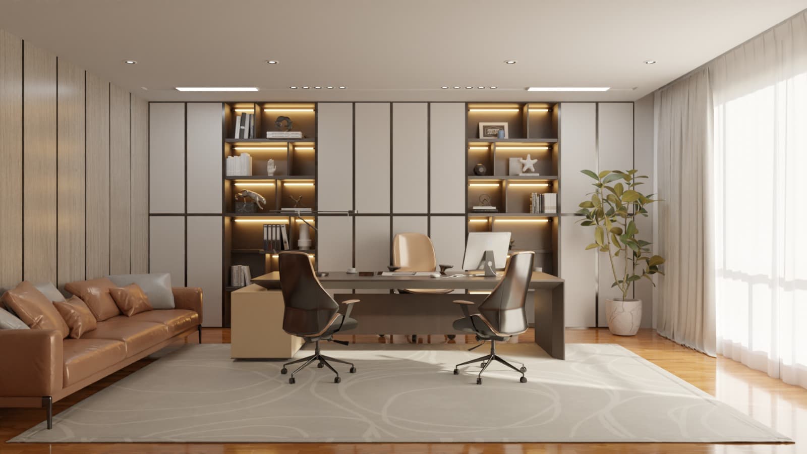 Home ofis projesi — Asol Mimarlık & Yapı İnşaat, Home ofis iç mekân, çalışma masası ve gömme dolaplı duvar ünitesi