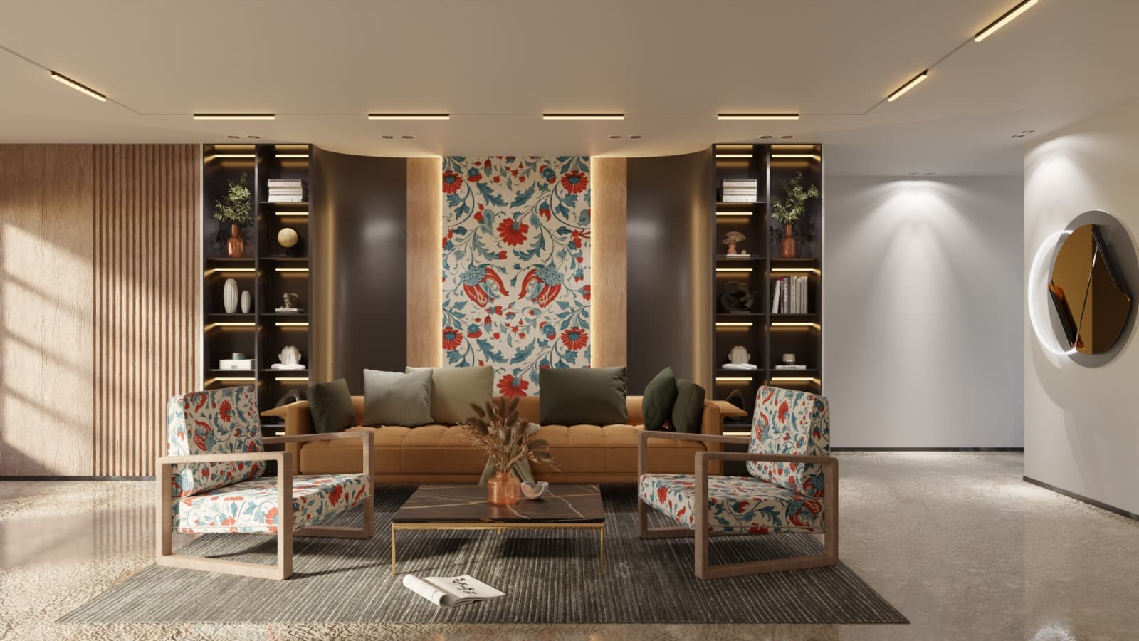 Salon ve mobilya projesi — Asol Mimarlık & Yapı İnşaat, Modern salon iç mekân, özel mobilya ve aydınlatmalı duvar üniteleri
